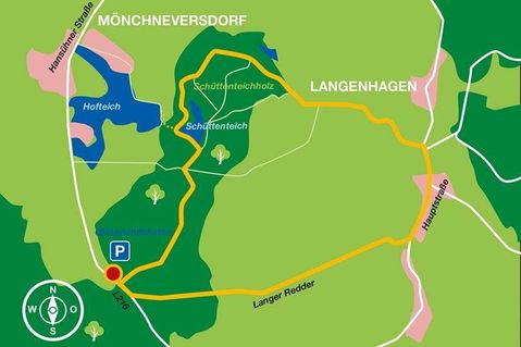 Knapp sieben Kilometer lange Strecke führt durch Wälder, Knicks und den charmanten Ort Langenhagen.