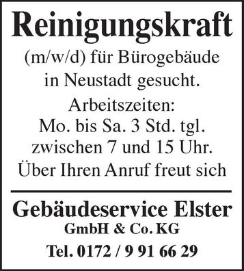 Stellenanzeige Reinigungskräfte Neustadt