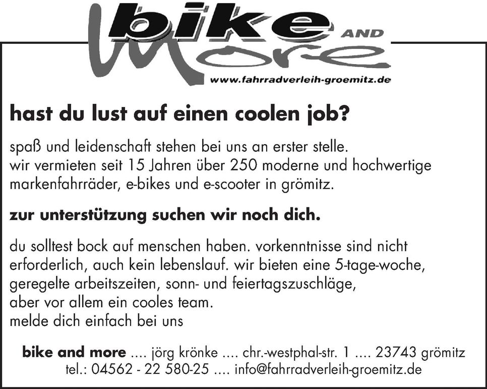 Stellenanzeoge Bike and More