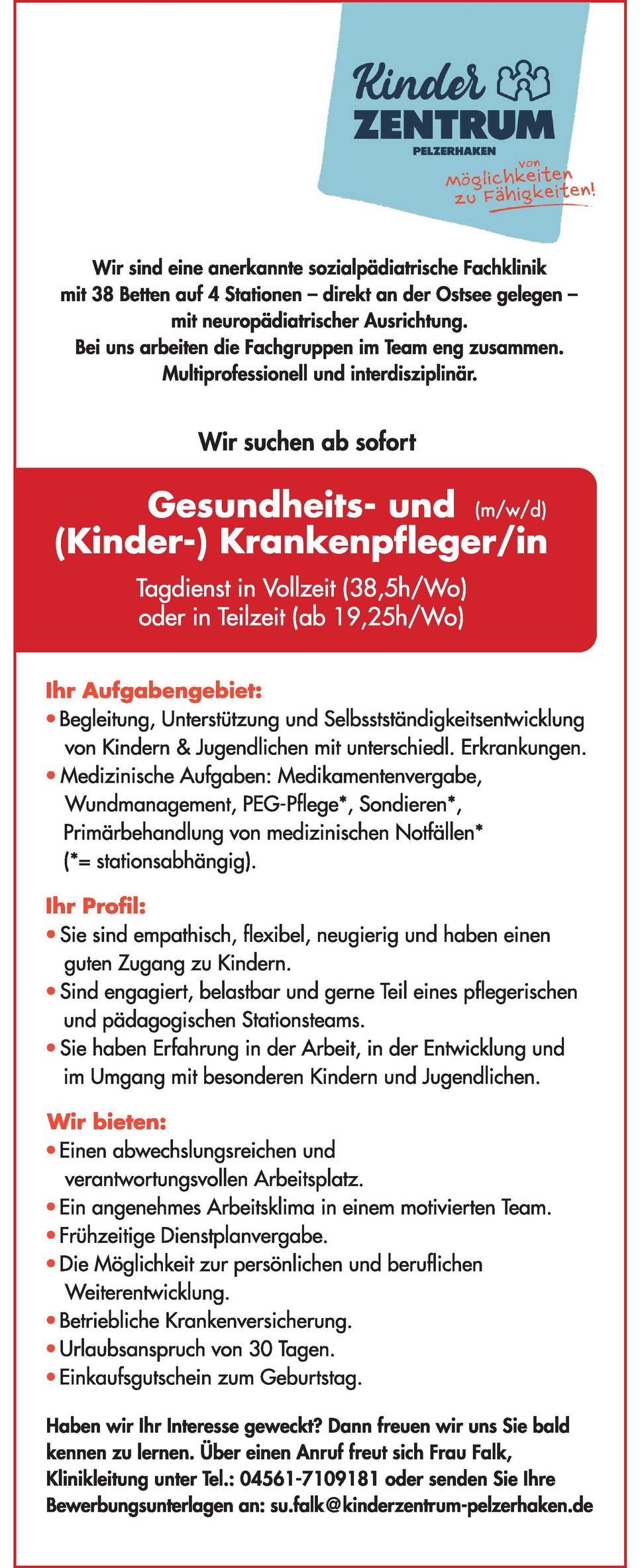 Stellenanzeige Gesundheits- u. (Kinder-)