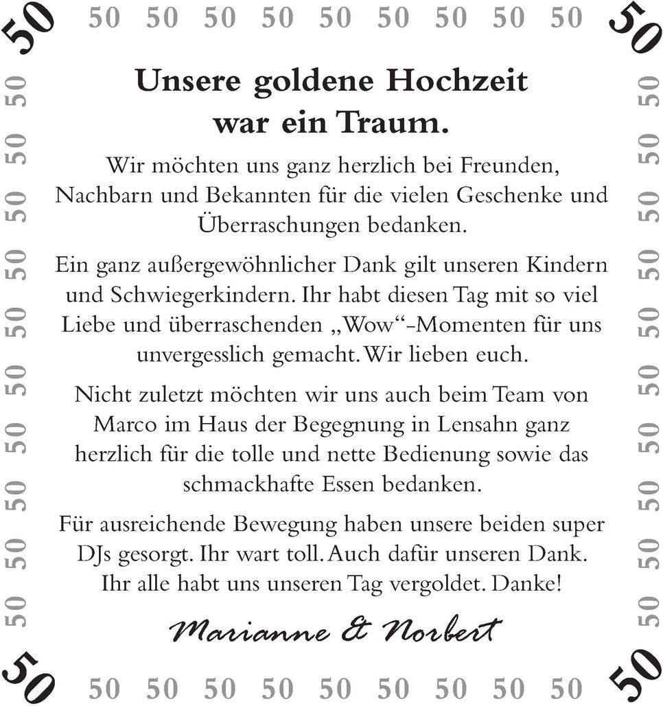 Marianne & Norbert Goldene Hochzeit