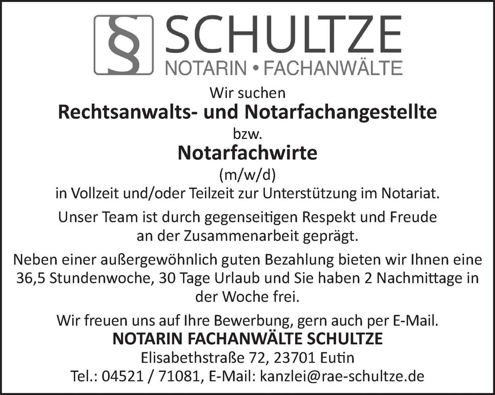 Stellenanzeige Rechtanwalt-und Notarfach