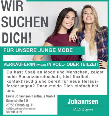 Stellenanzeige Junge Mode Verkäuferin