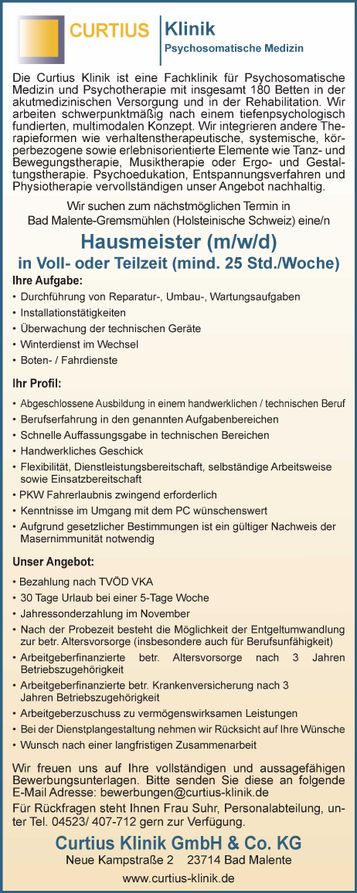 Stellenanzeige Hausmeister (m/w/d)