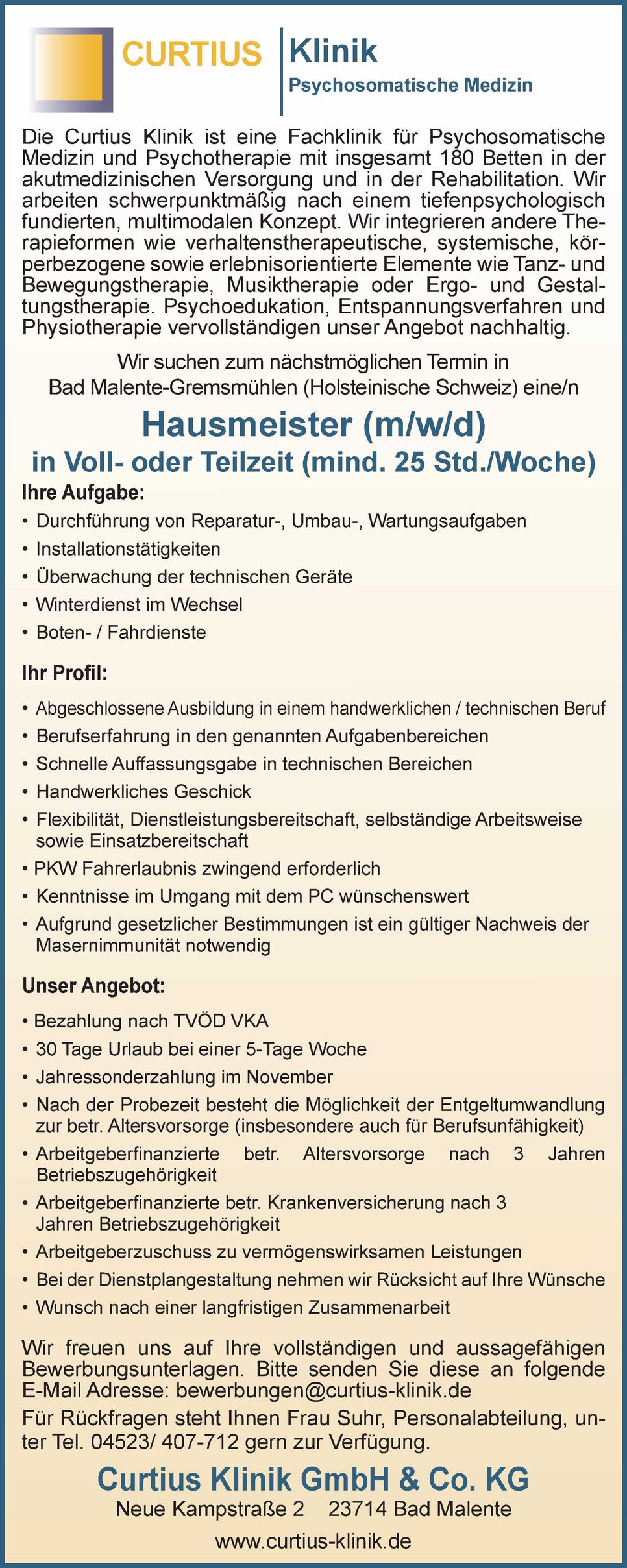 Stellenanzeige Hausmeister (m/w/d)